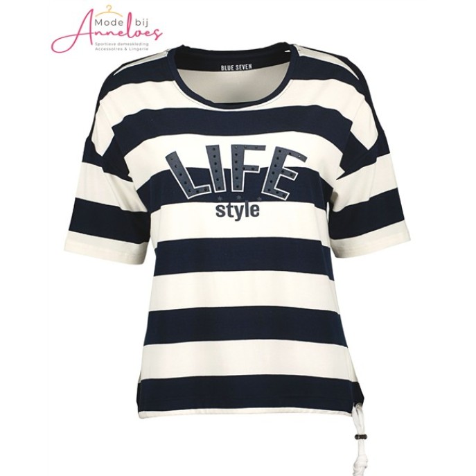 Blue Seven T-shirt stripes Nachtblauw 105894
